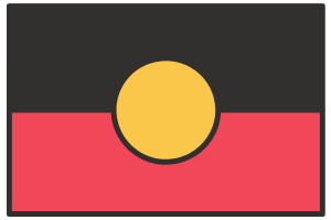 an image of the australian indigenous flag. Black band on top. Red band on bottom. Yellow circle in the middle.